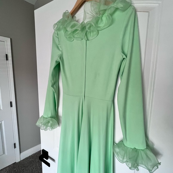 Vintage mint green dramatic chiffon ruffle maxi dress evening cocktail - Picture 5 of 8